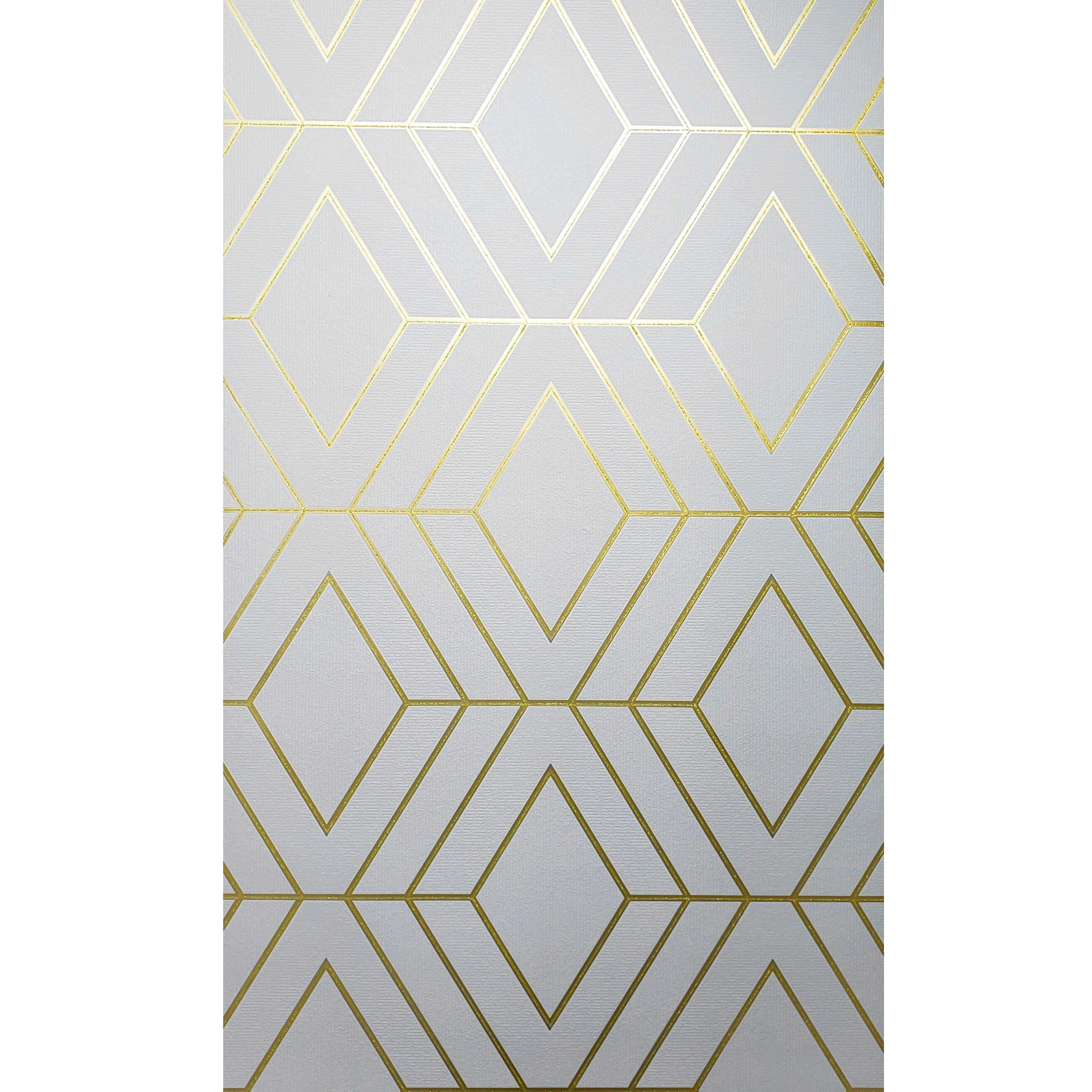 Gray And Yellow 桌布 壁紙 — 優雅幾何圖案壁紙，在紋理淺灰色背景上重複金色鑽石圖案。