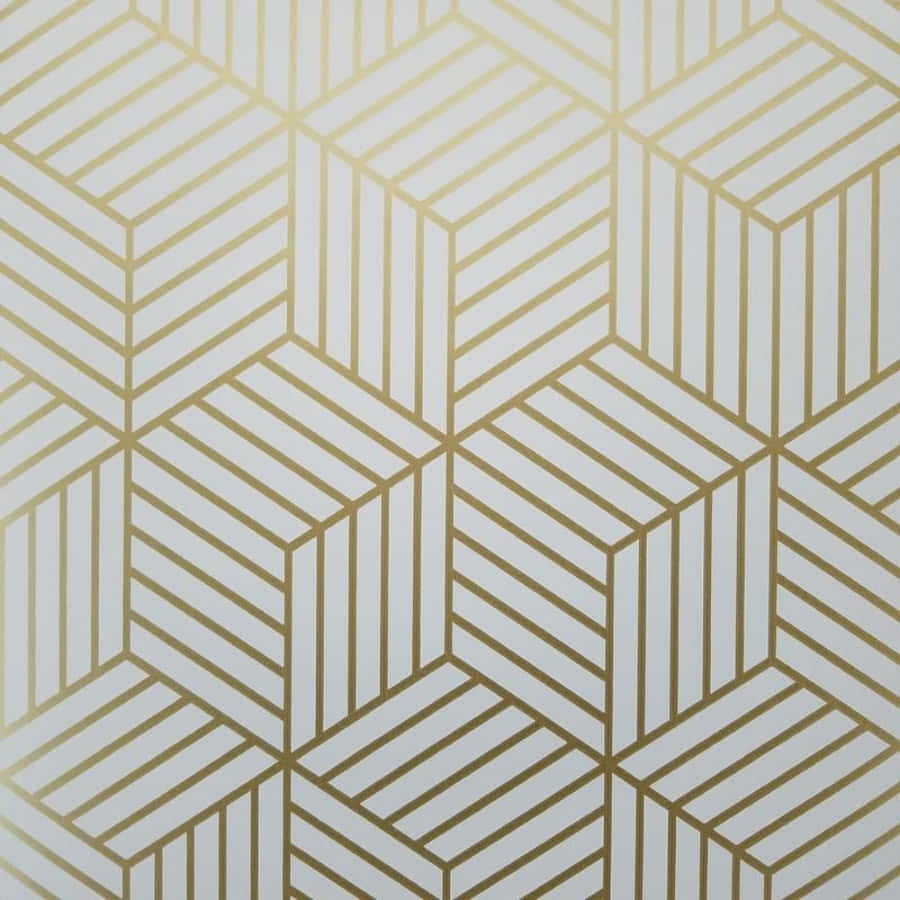 Modernism 桌布 壁紙 — 優雅幾何壁紙，在柔軟白色背景上重複金色立方體圖案。