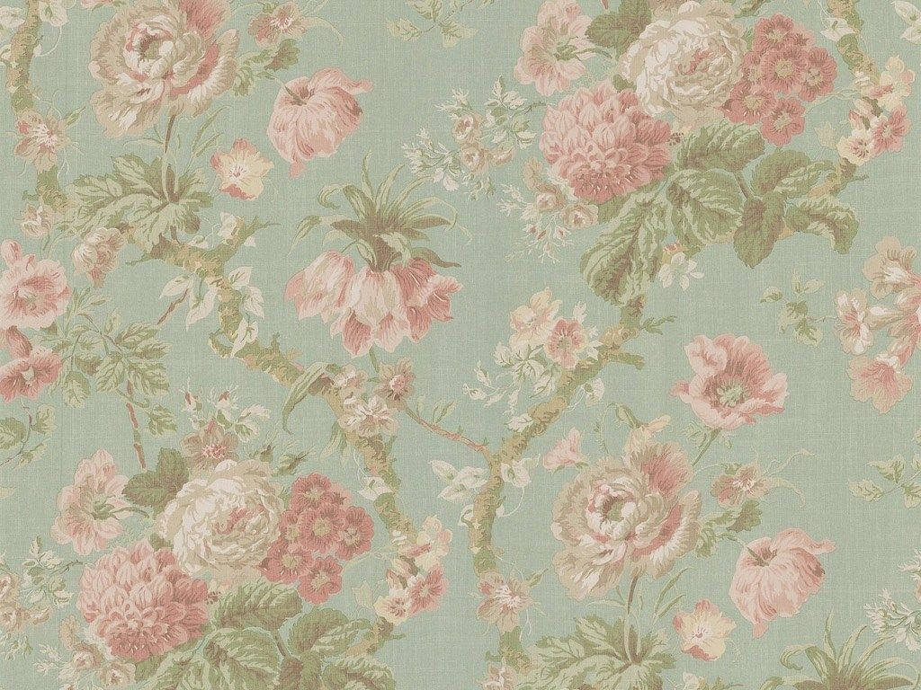 Vintage Pastel 桌布 壁紙 — 優雅復古花卉壁紙，柔和粉紅玫瑰與綠葉在柔和青綠色背景上。