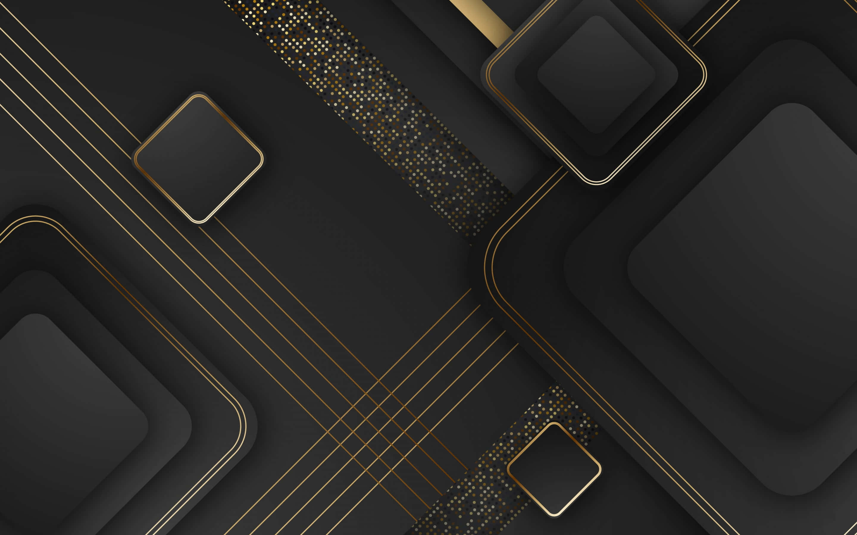 Elegant Black And Gold 桌布 壁紙 — 優雅抽象幾何圖案，黑色形狀與金色線條營造奢華現代設計。