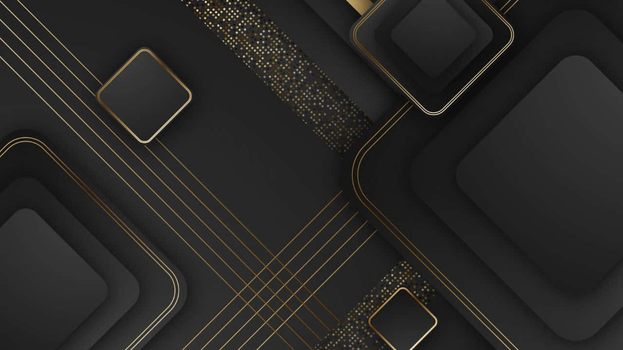 High Resolution Black And Gold 桌布 壁紙 — 優雅抽象設計，以分層黑色幾何形狀和發光金色線條營造出奢華現代圖案。