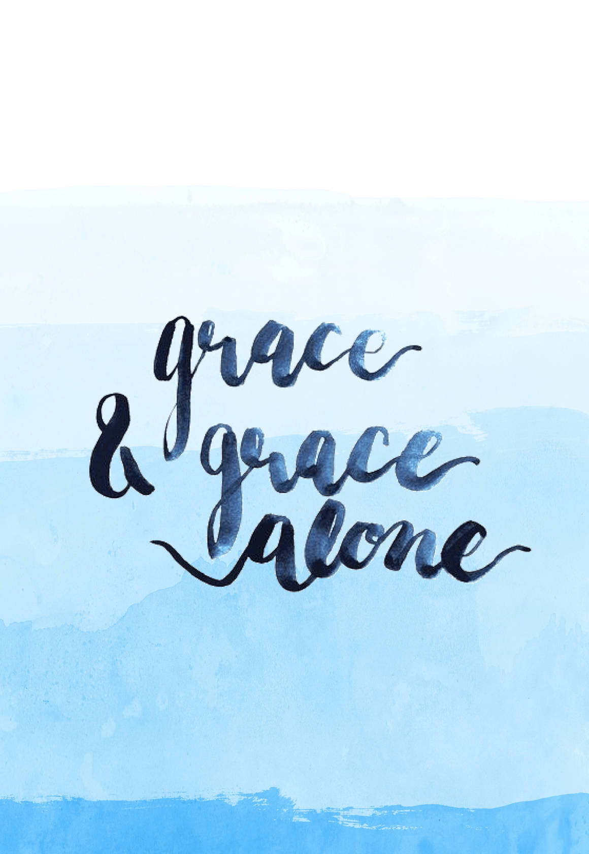 基督教 iPhone 桌布 桌布 壁紙 — 優雅書法在柔和藍色水彩洗滌上寫著 grace & grace alone