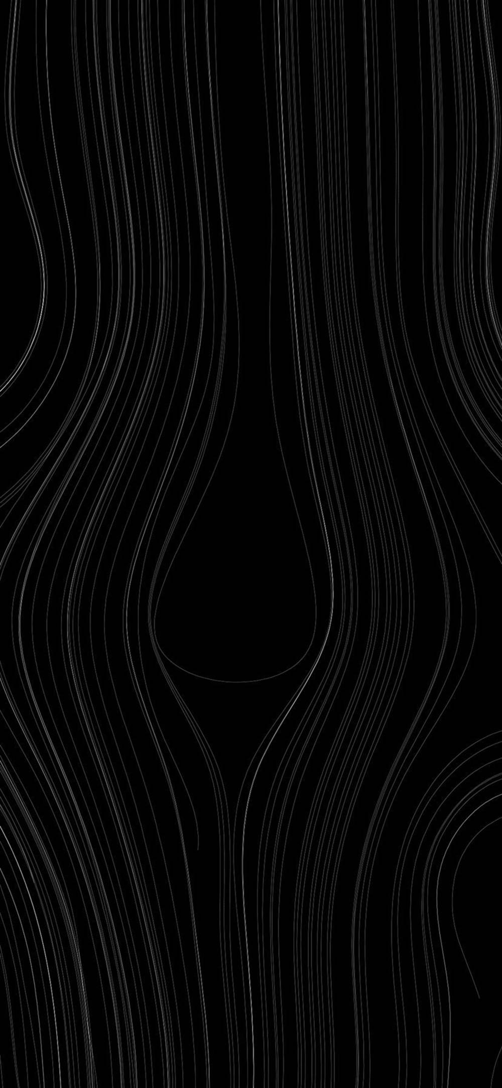 iPhone 桌布 壁紙 — 優雅流動的白色線條在深黑色背景上優美彎曲，形成極簡抽象圖案。