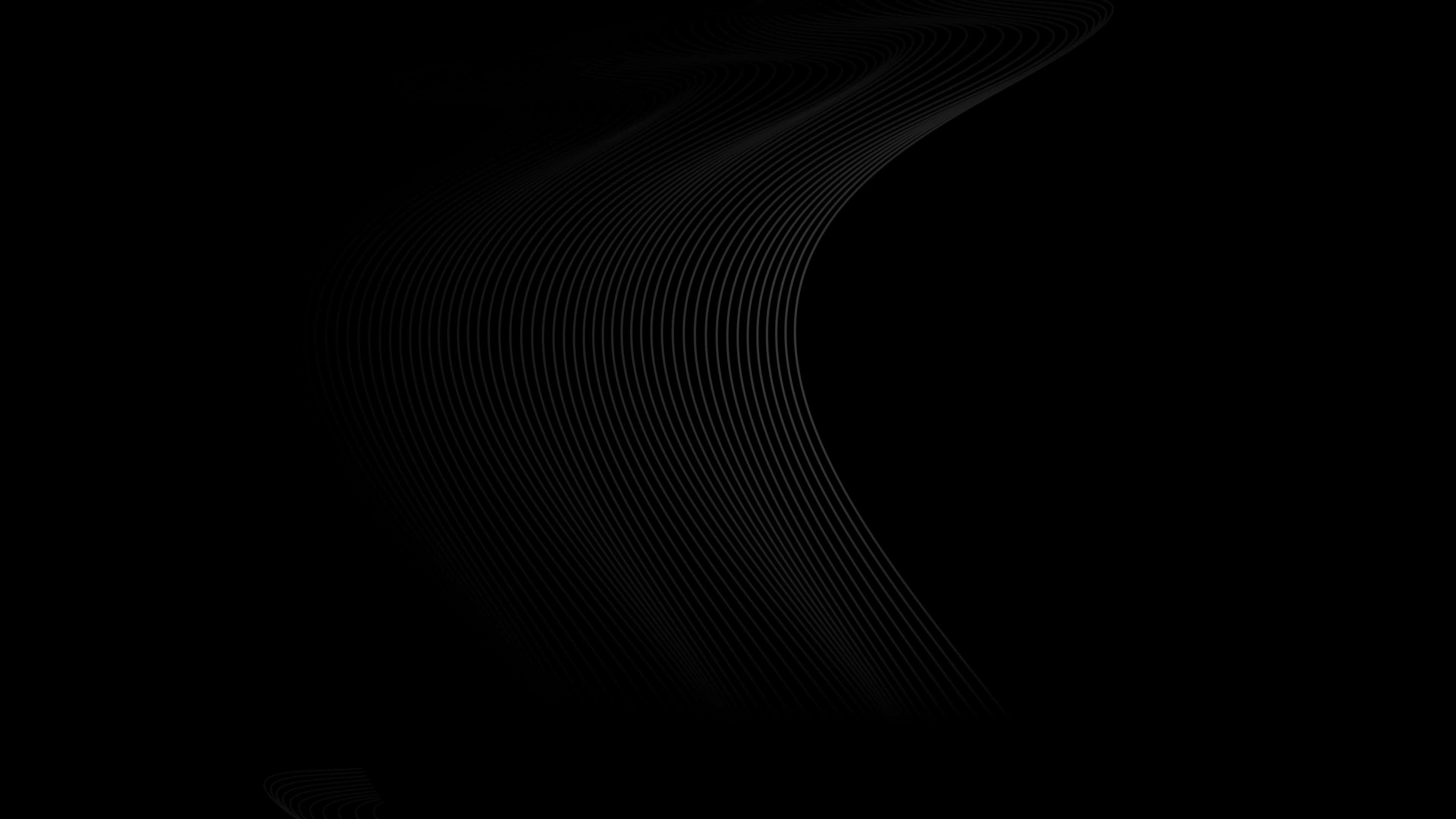 dark black 桌布 壁紙 — 優雅流動的白色線條在深黑色背景上優美地彎曲，營造出極簡抽象動態效果。