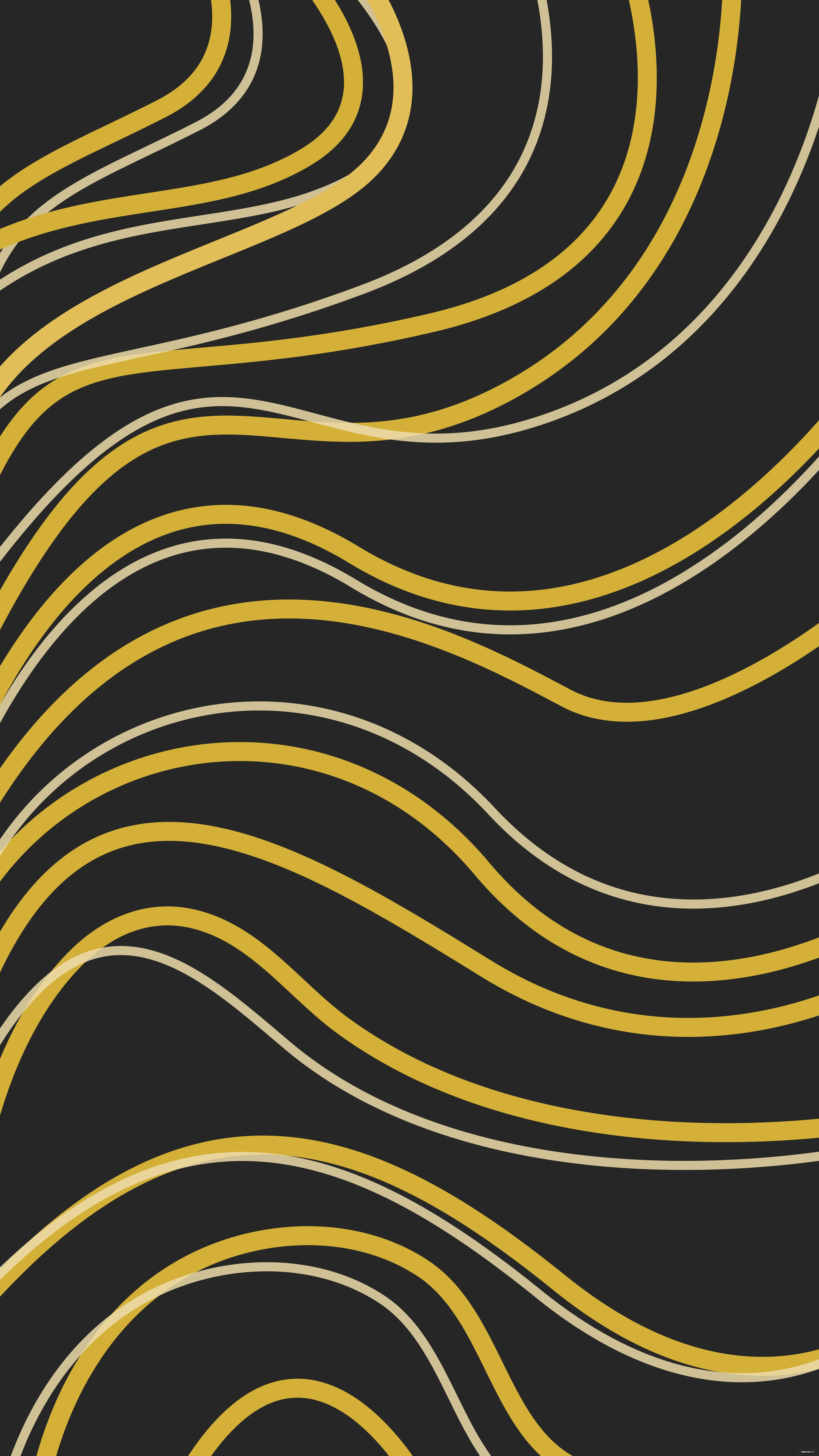 Gold Abstract 桌布 壁紙 — 優雅流動的金色和奶油色線條在深黑色背景上優美地彎曲，呈現極簡抽象設計。