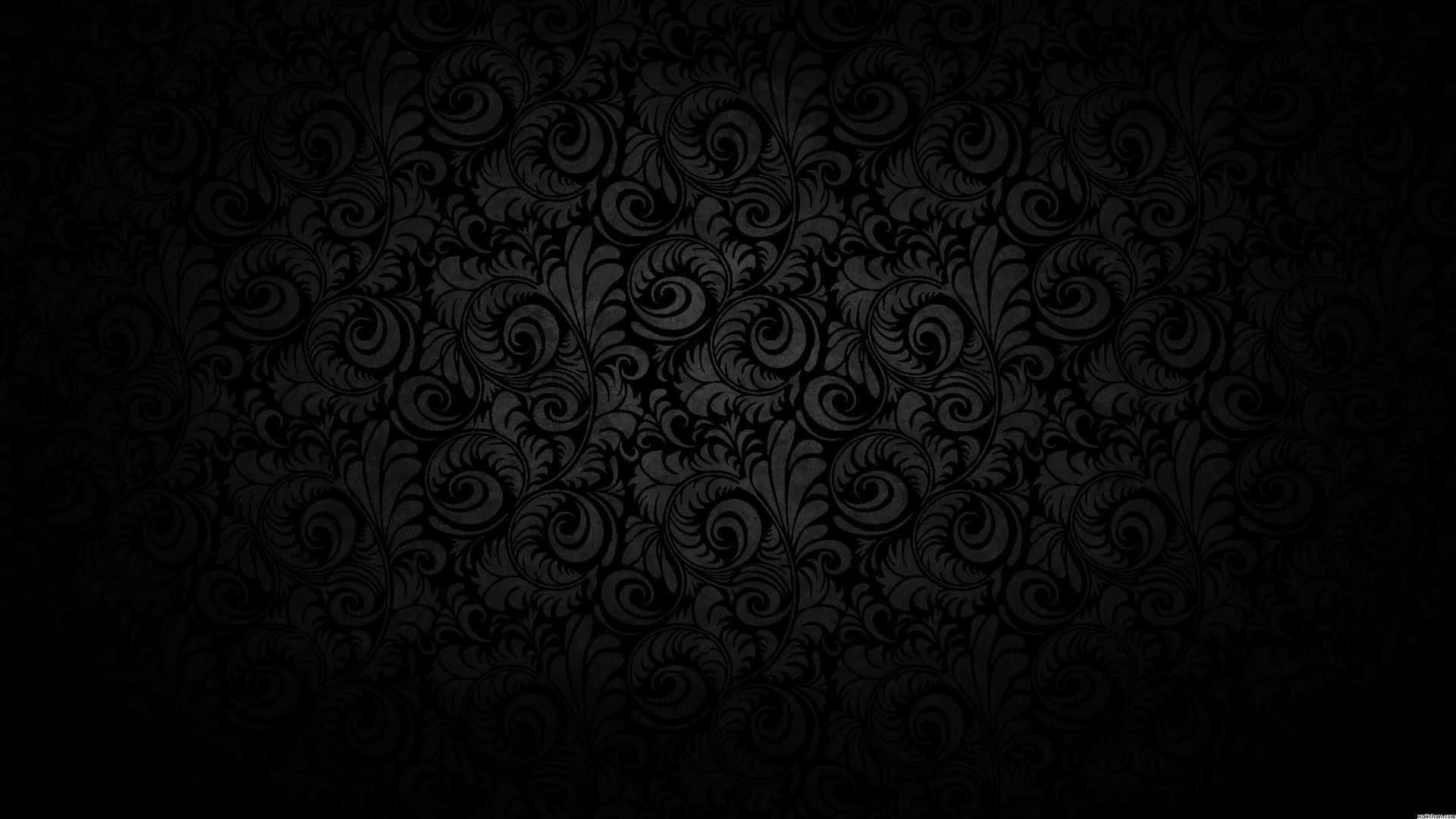 Pitch Black 桌布 壁紙 — 優雅深色大馬士革圖案，在微漸變背景上呈現近乎黑色的漩渦花卉圖案。