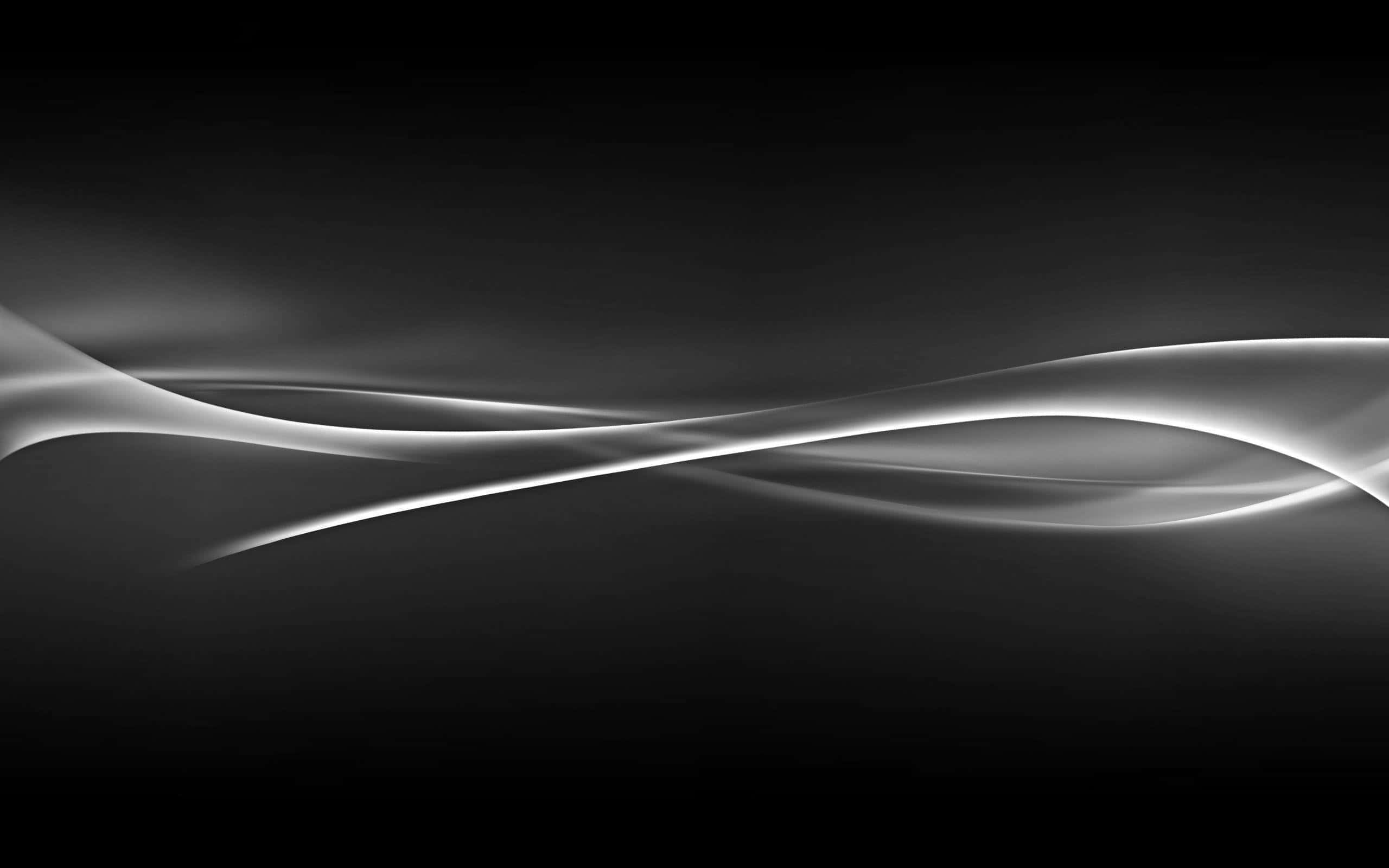 Black And White Abstract 桌布 壁紙 — 優雅發光的白色絲帶在深黑色漸變背景上優美地流動。