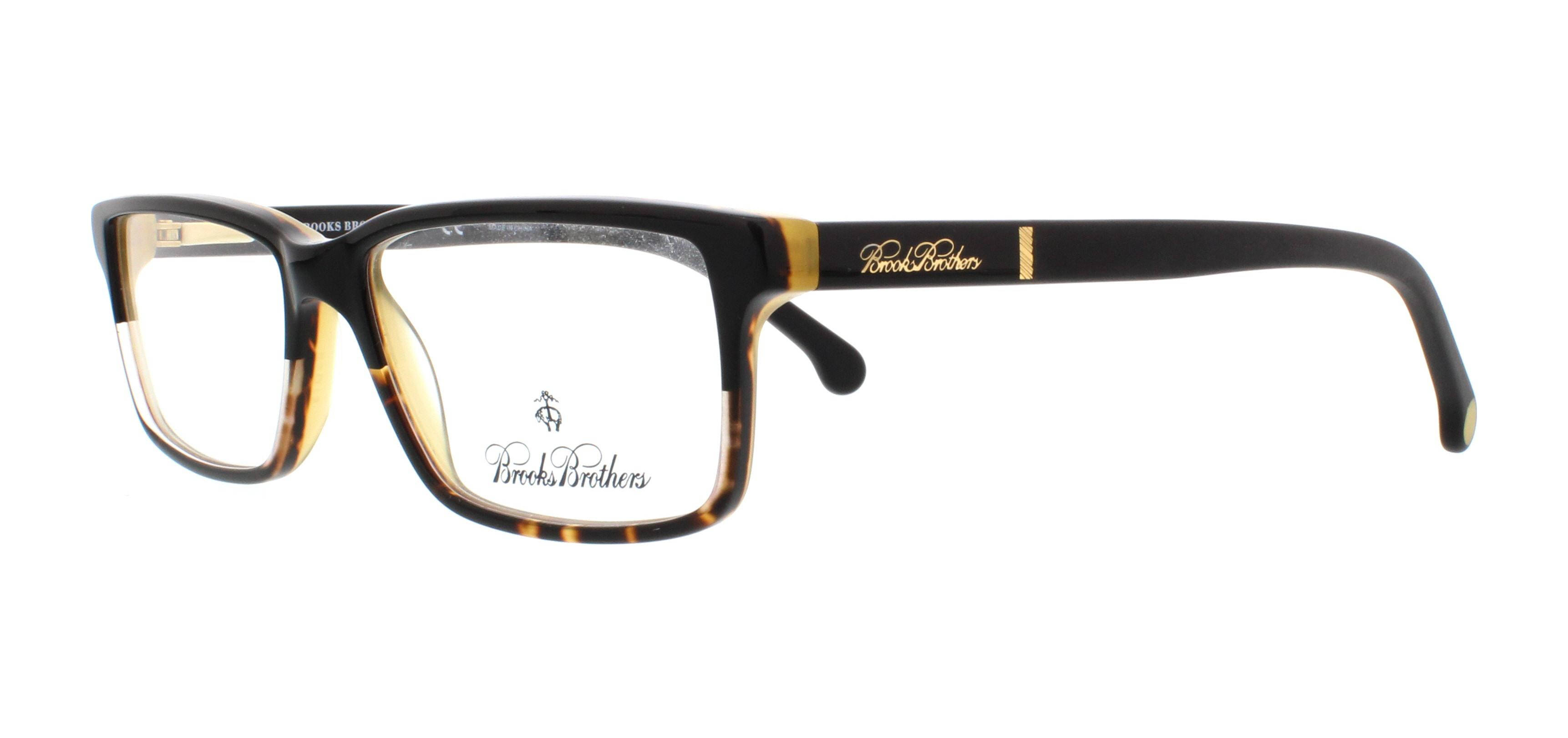 glasses 桌布 壁紙 — 優雅的Brooks Brothers眼鏡，搭配玳瑁色鏡框和金色點綴，置於潔白背景上。