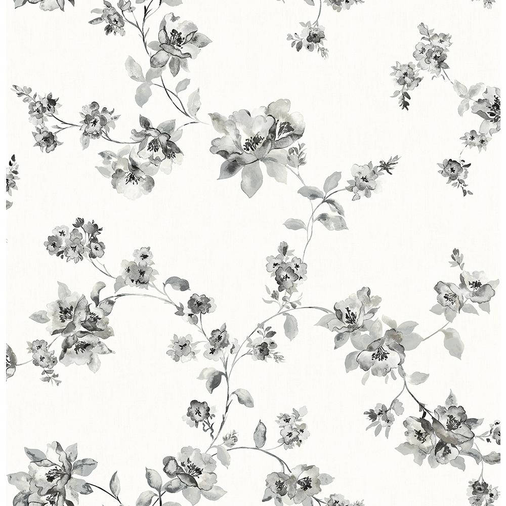 Cute Black And White 桌布 壁紙 — 優雅的單色花卉壁紙，帶有精緻的水彩花朵和藤蔓，在柔和的奶油色背景上。