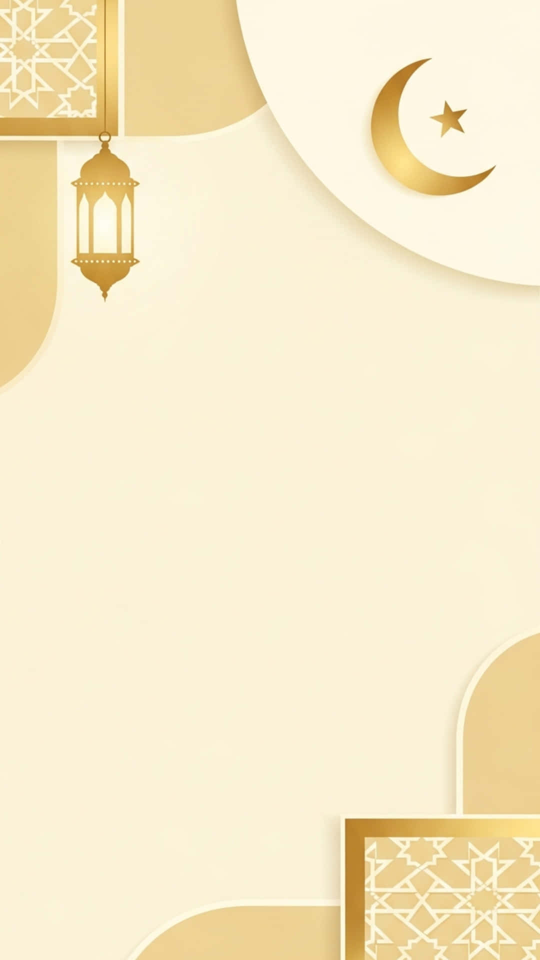 Ramadan Background with Crescent Moon, Mosque and Lanterns 壁紙 — 優雅的奶油色和金色伊斯蘭壁紙，帶有新月星燈籠和幾何圖案。