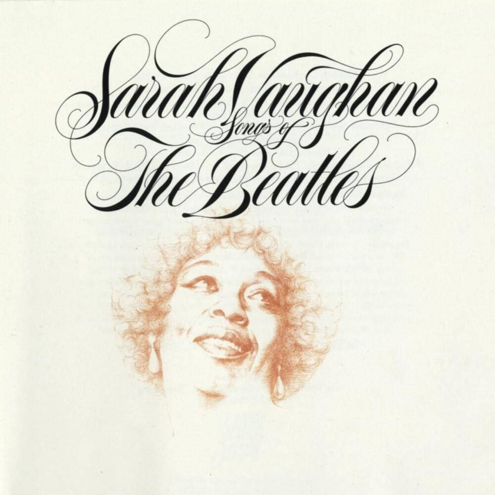 album 桌布 壁紙 — 優雅的復古專輯封面，以暖色調素描描繪 Sarah Vaughan 在華麗黑色字體下向上微笑。