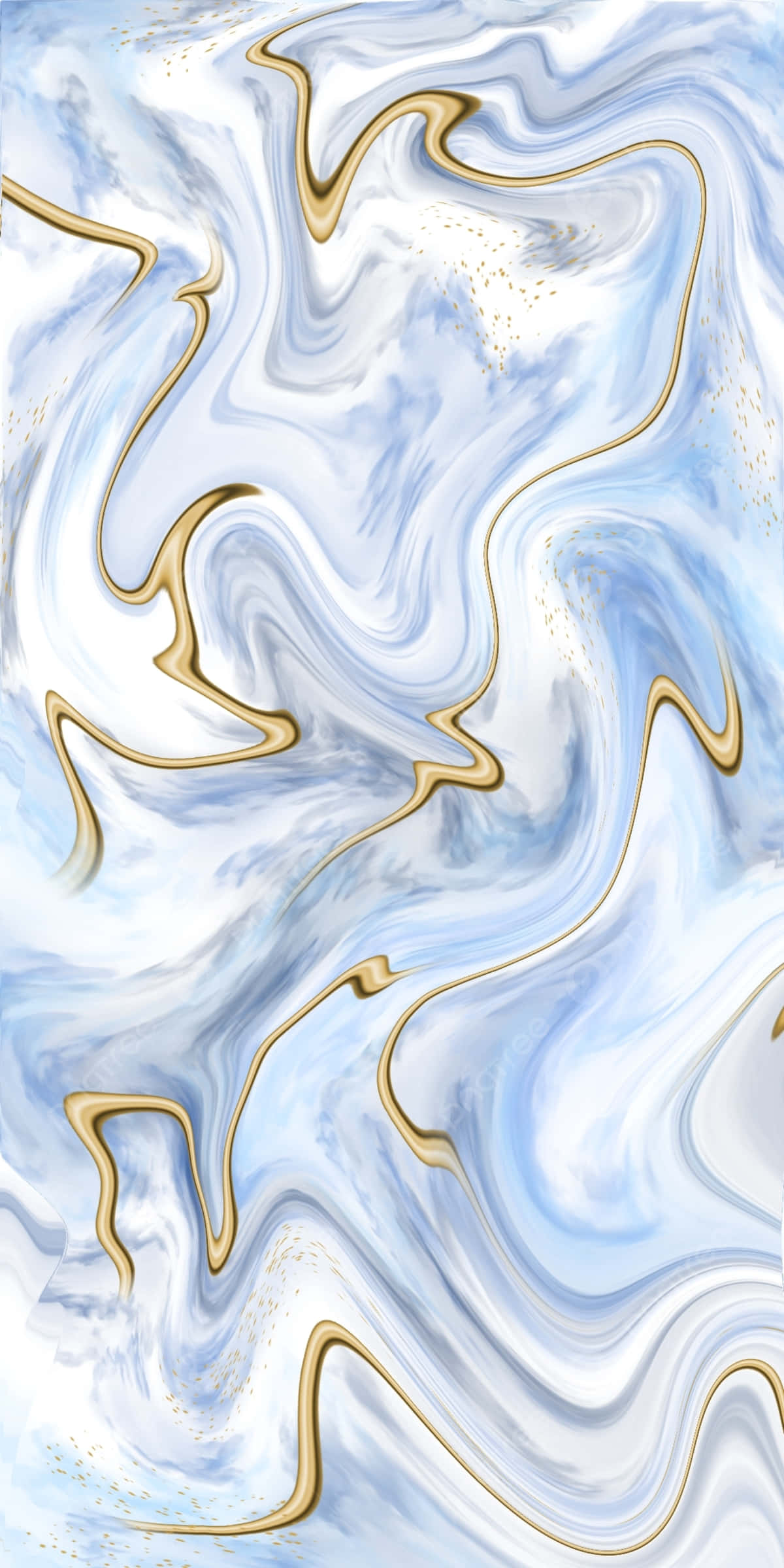 Marble Phone 桌布 壁紙 — 優雅的旋轉藍白大理石圖案，配以流動的金色線條和閃爍的斑點。