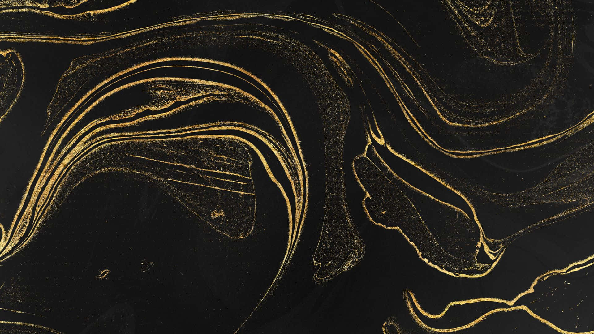 1920x1080 Marble 桌布 壁紙 — 優雅的旋轉金色線條在深黑色背景上流動，形成奢華抽象圖案。