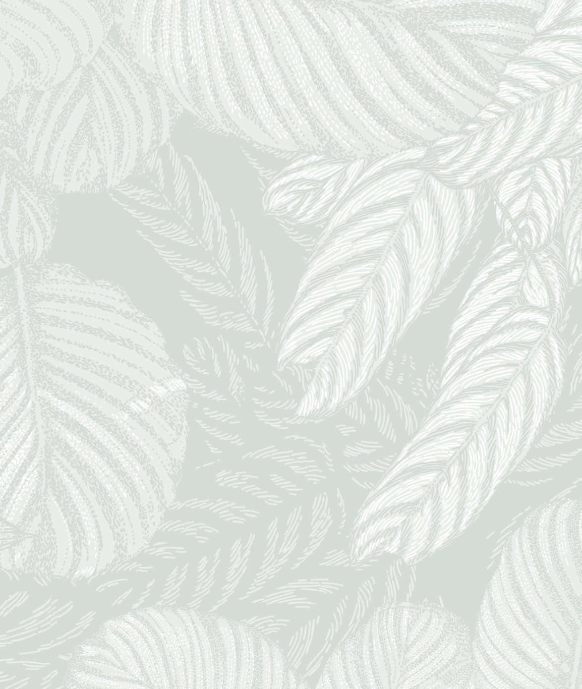 Leaves 桌布 壁紙 — 優雅的淺灰色壁紙，帶有精緻白色熱帶葉子圖案，採用細膩的線條藝術風格。
