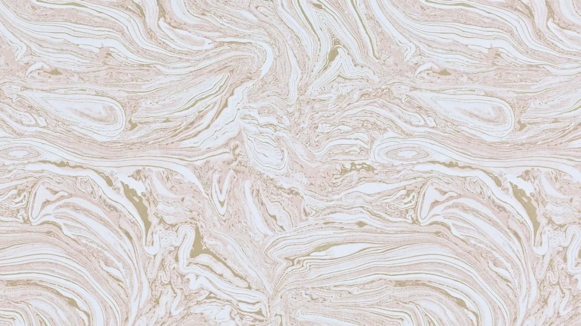 Rose Gold Marble 桌布 壁紙 — 優雅的漩渦大理石圖案，採用柔軟的米色和白色，表面流動著微妙的金色紋理。