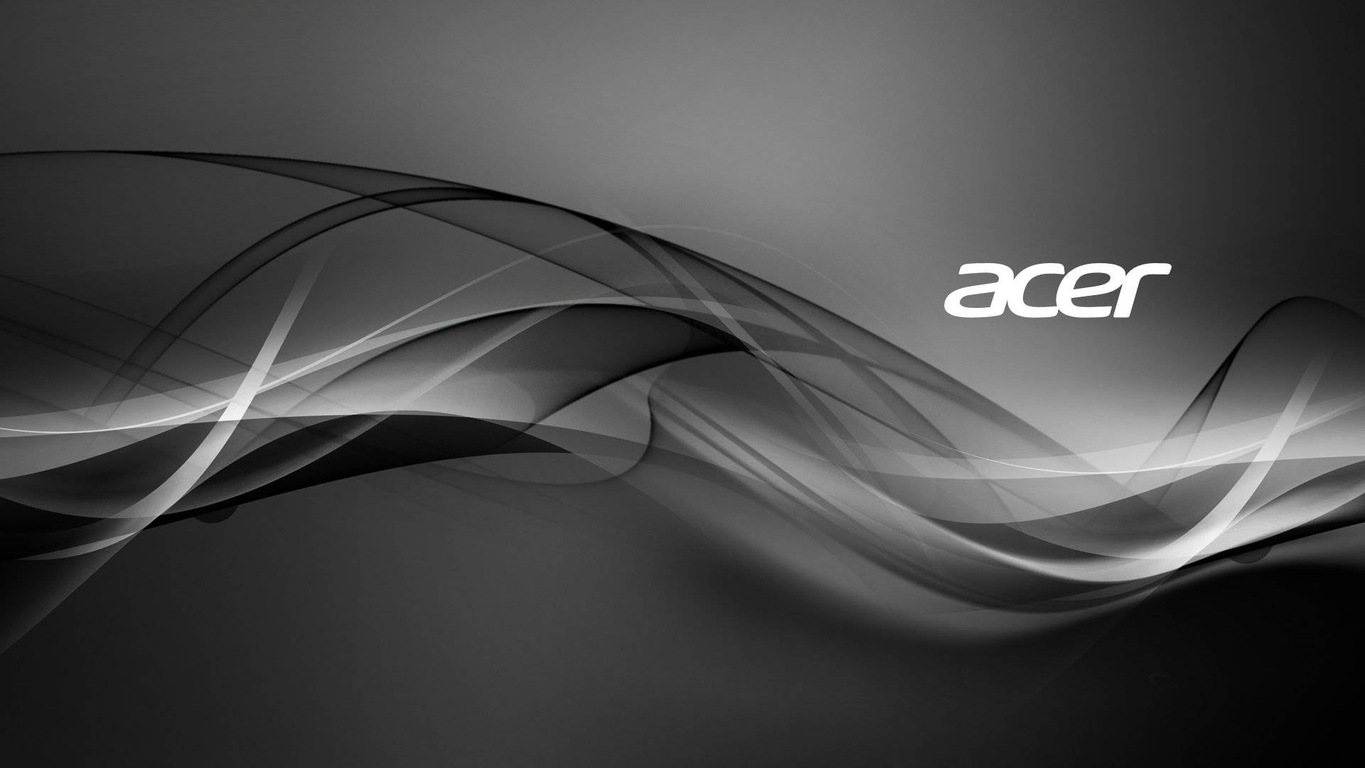 品牌 桌布 壁紙 — 優雅的灰階抽象波浪在漸變背景上動態流動，Acer 標誌巧妙地放置其中。