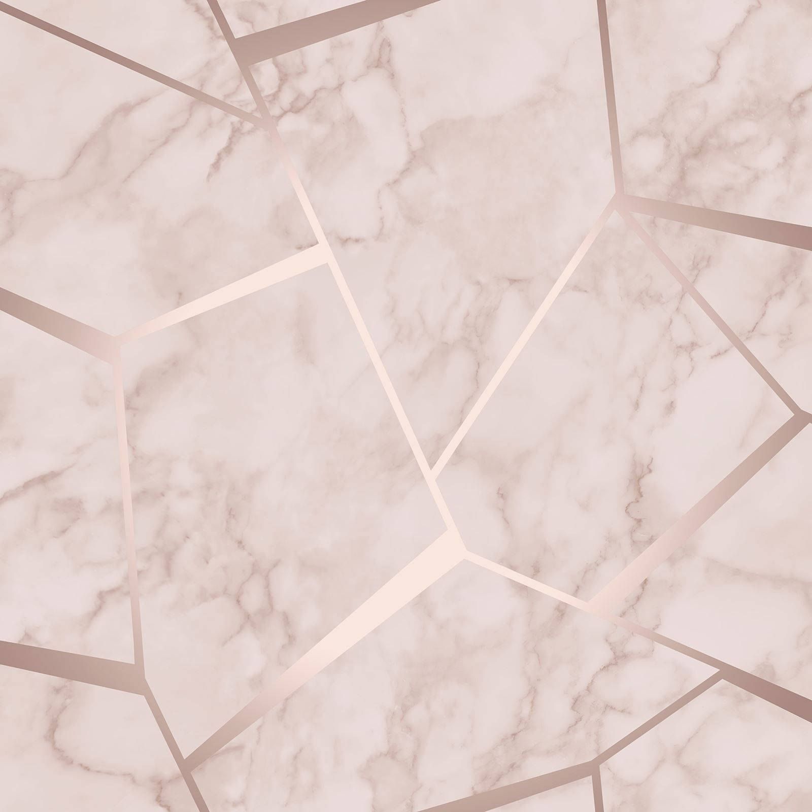 Pink Marble 桌布 壁紙 — 優雅的玫瑰金幾何線條疊加在柔和的粉紅色大理石紋理上，形成現代抽象圖案。