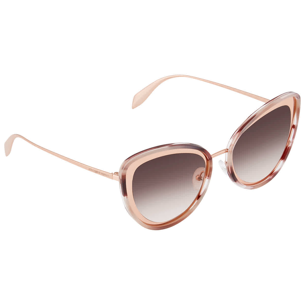 Sunglasses 桌布 壁紙 — 優雅的玫瑰金貓眼太陽眼鏡，配備漸變棕色鏡片，置於潔白背景上。