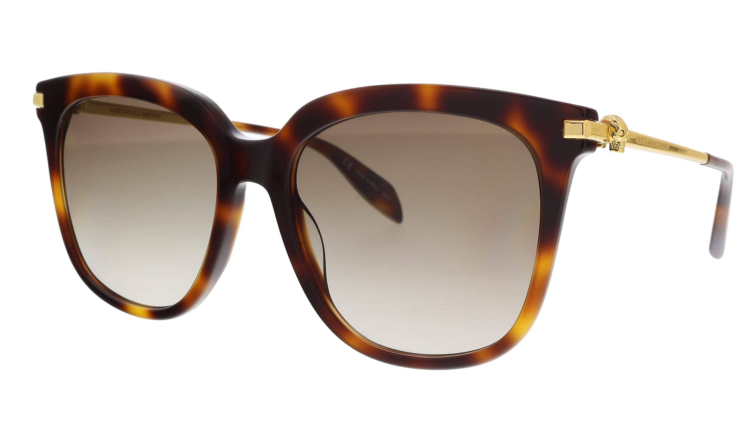 Sunglasses 桌布 壁紙 — 優雅的玳瑁太陽眼鏡，帶有金色點綴和漸變棕色鏡片，置於純白背景上。
