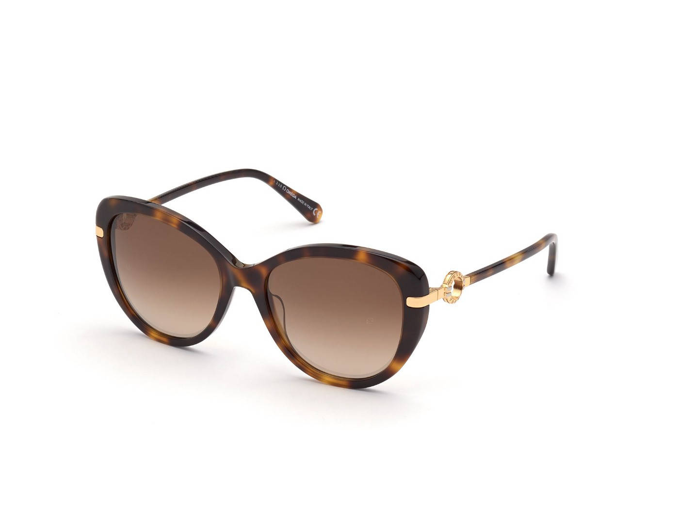 Sunglasses 桌布 壁紙 — 優雅的玳瑁太陽眼鏡，搭配金色點綴和漸變棕色鏡片，展示在純白背景上。