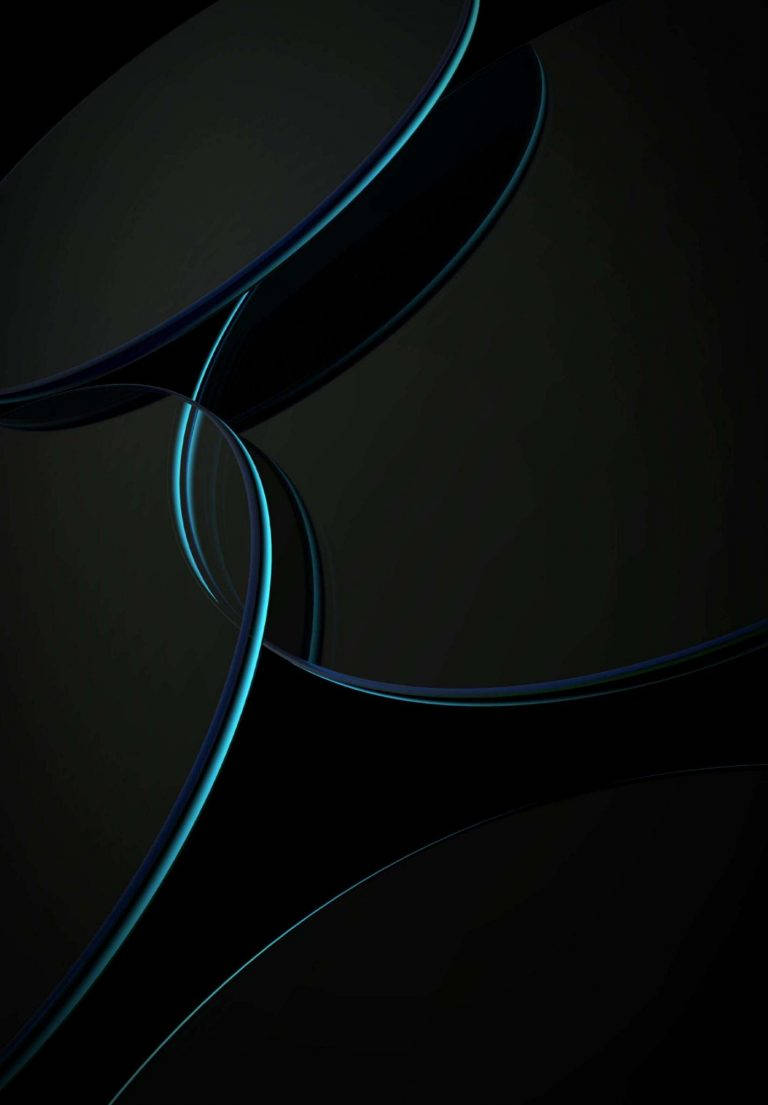 高清 桌布 壁紙 — 優雅的發光藍色曲線在深黑色背景上漂浮，構成極簡抽象構圖。