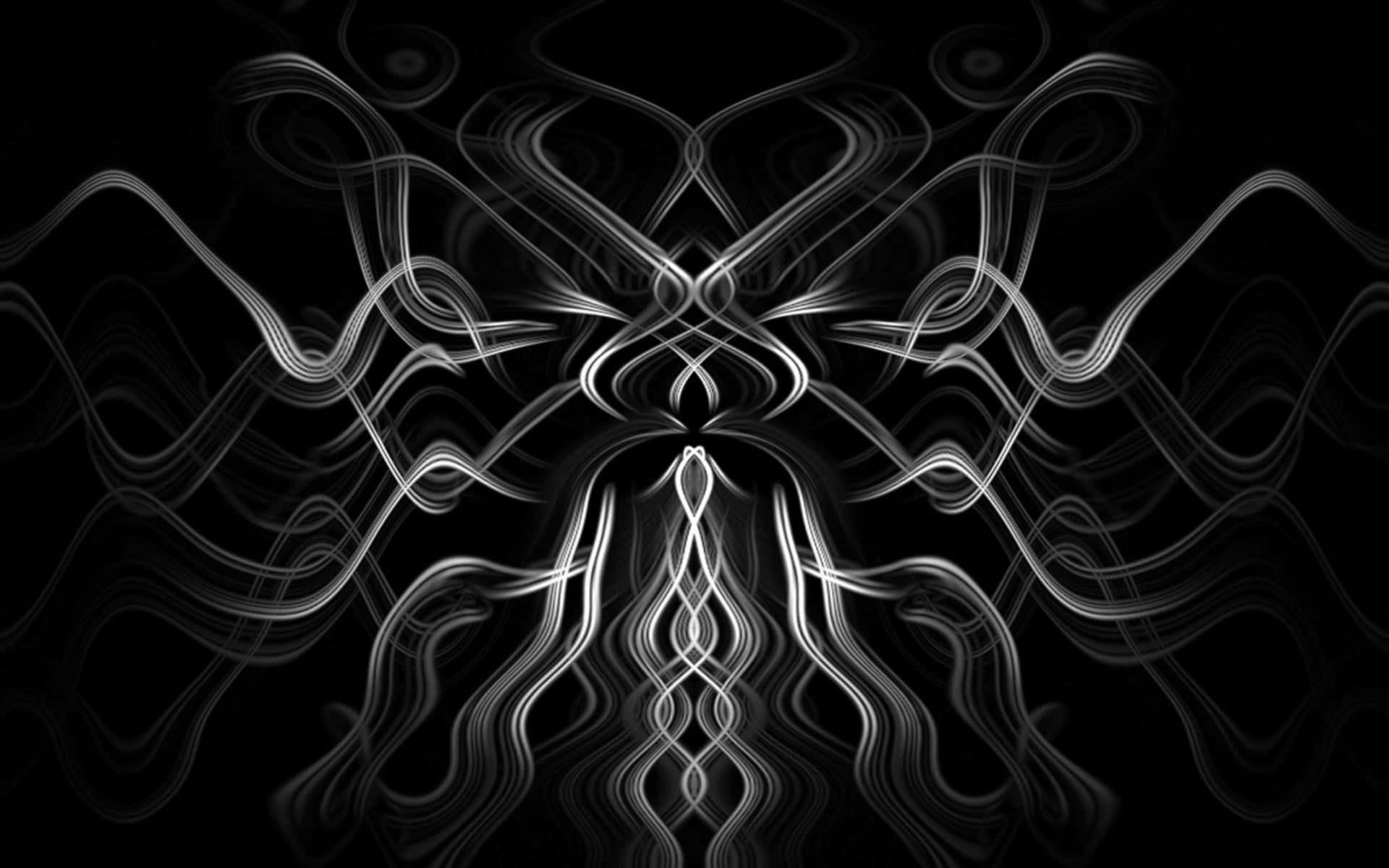 Tribal 桌布 壁紙 — 優雅的白色分形線條在深黑色背景上對稱旋轉，營造出迷人的數位藝術圖案。
