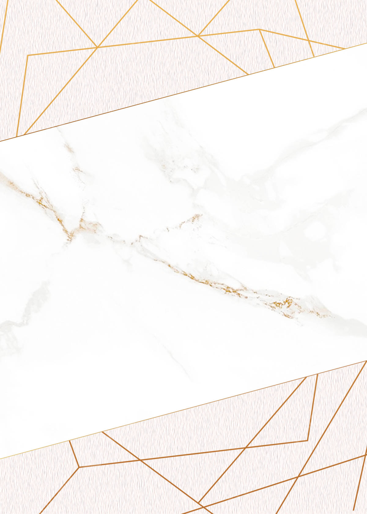 Pink Marble 桌布 壁紙 — 優雅的白色大理石，帶有金色紋理，以幾何金色線條框在紋理米色背景上。