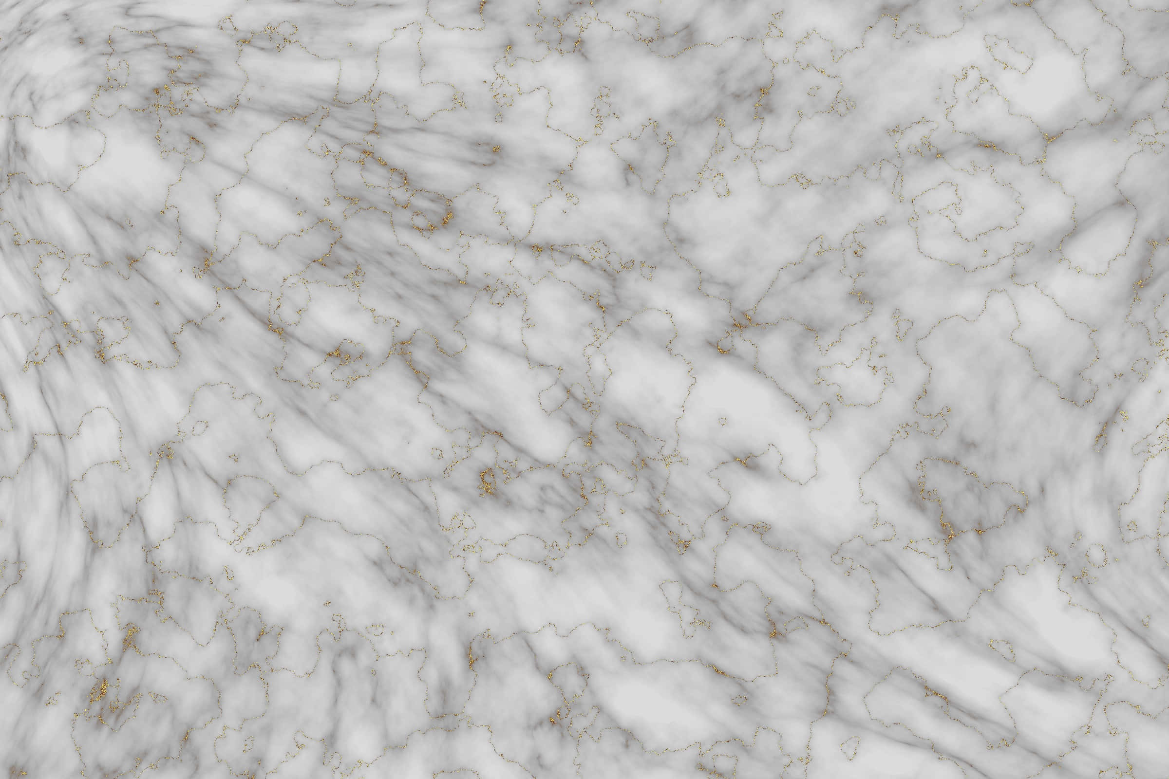 Grey Marble 桌布 壁紙 — 優雅的白色大理石表面，帶有流動的灰色紋理和精緻的金色斑點，營造出奢華的抽象圖案。