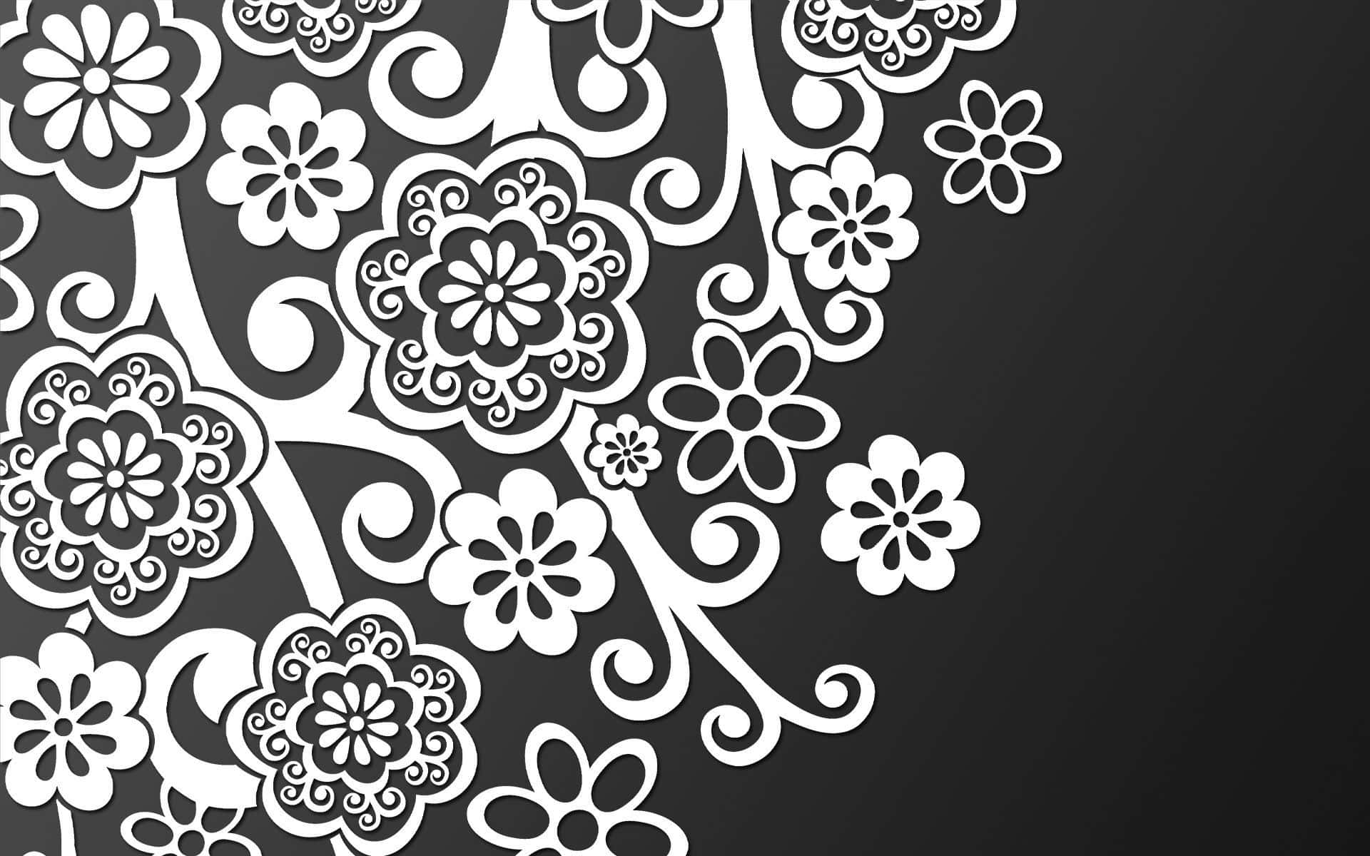 Lace 桌布 壁紙 — 優雅的白色花卉鏤空圖案裝飾著深灰色背景，形成裝飾性角落設計。