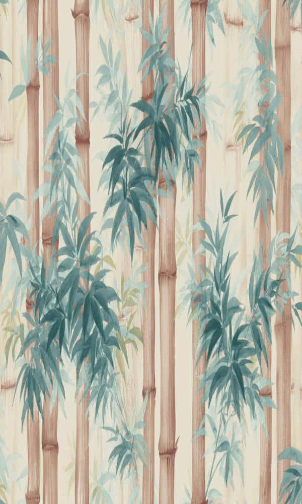 Chinese Bamboo 桌布 壁紙 — 優雅的竹莖帶有青綠色葉子，在柔和的奶油色背景上以水彩植物圖案呈現。