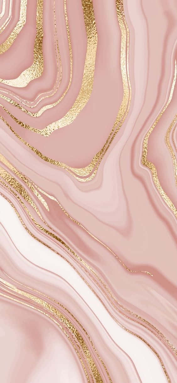 Rose Gold Color 桌布 壁紙 — 優雅的粉紅和金色大理石漩渦，帶有金屬光澤，以有機曲線流動。