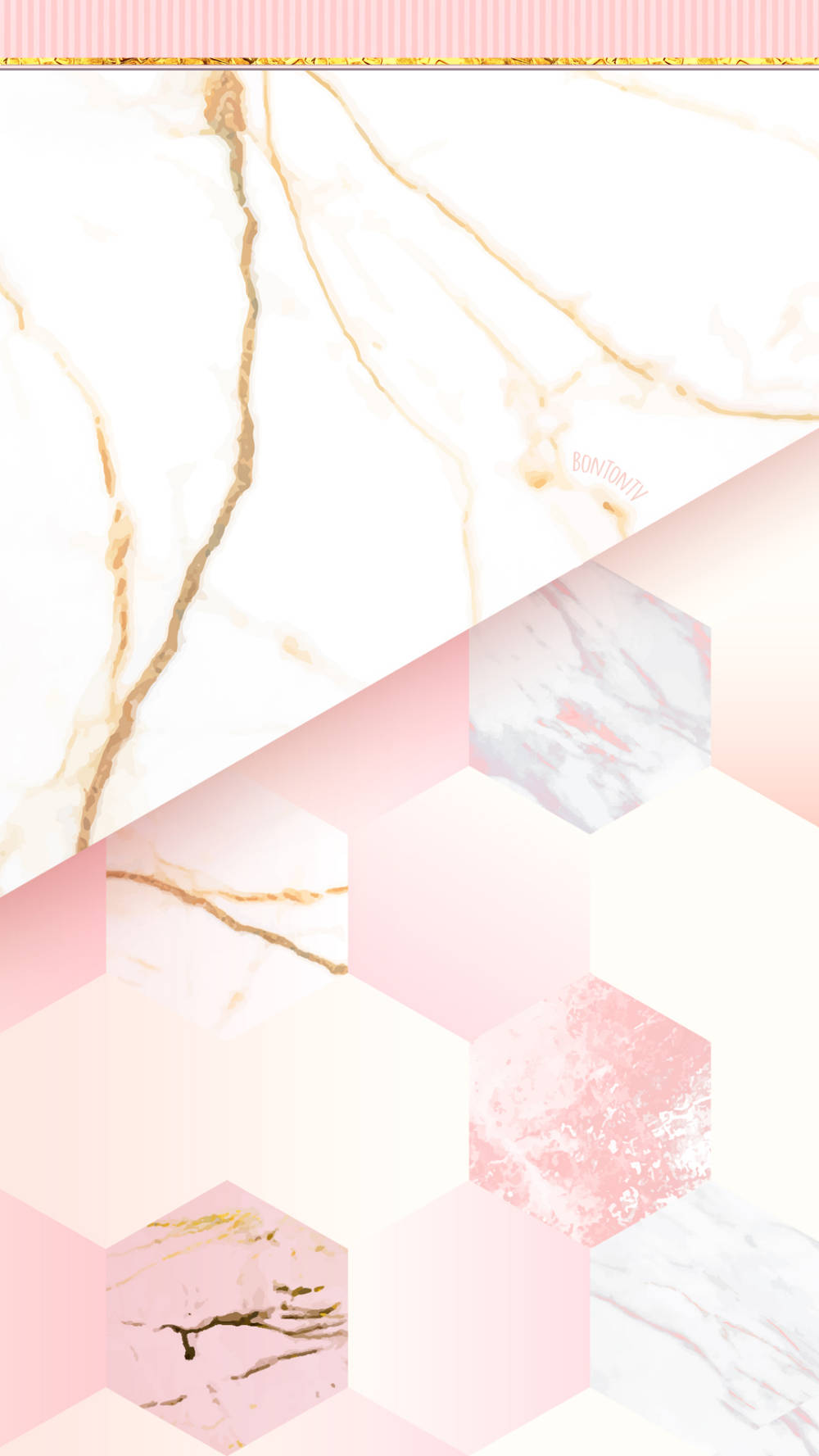 Pink Marble 桌布 壁紙 — 優雅的粉紅與金色大理石六邊形以幾何圖案排列，帶有柔和漸變效果。