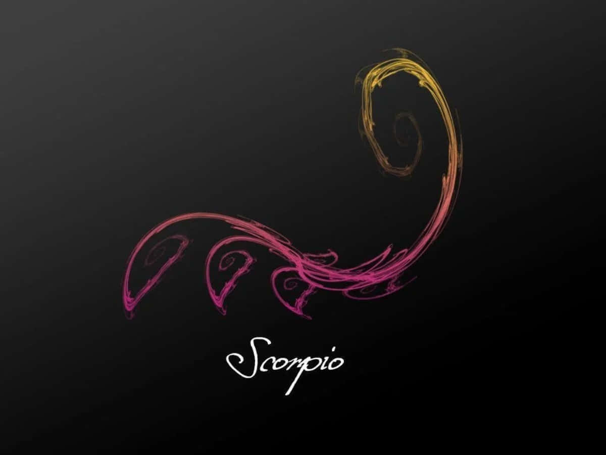 Scorpio 桌布 壁紙 — 優雅的粉紅色和金色漩渦抽象設計，在深色背景上有「Scorpio」文字。