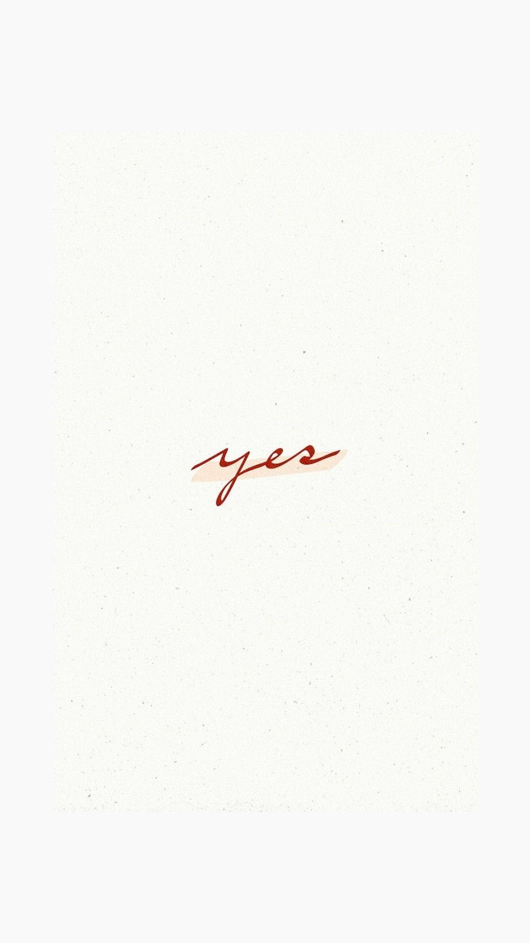 美學白 桌布 壁紙 — 優雅的紅色草書字體「yes」停留在帶有紋理的米白色紙張背景上。