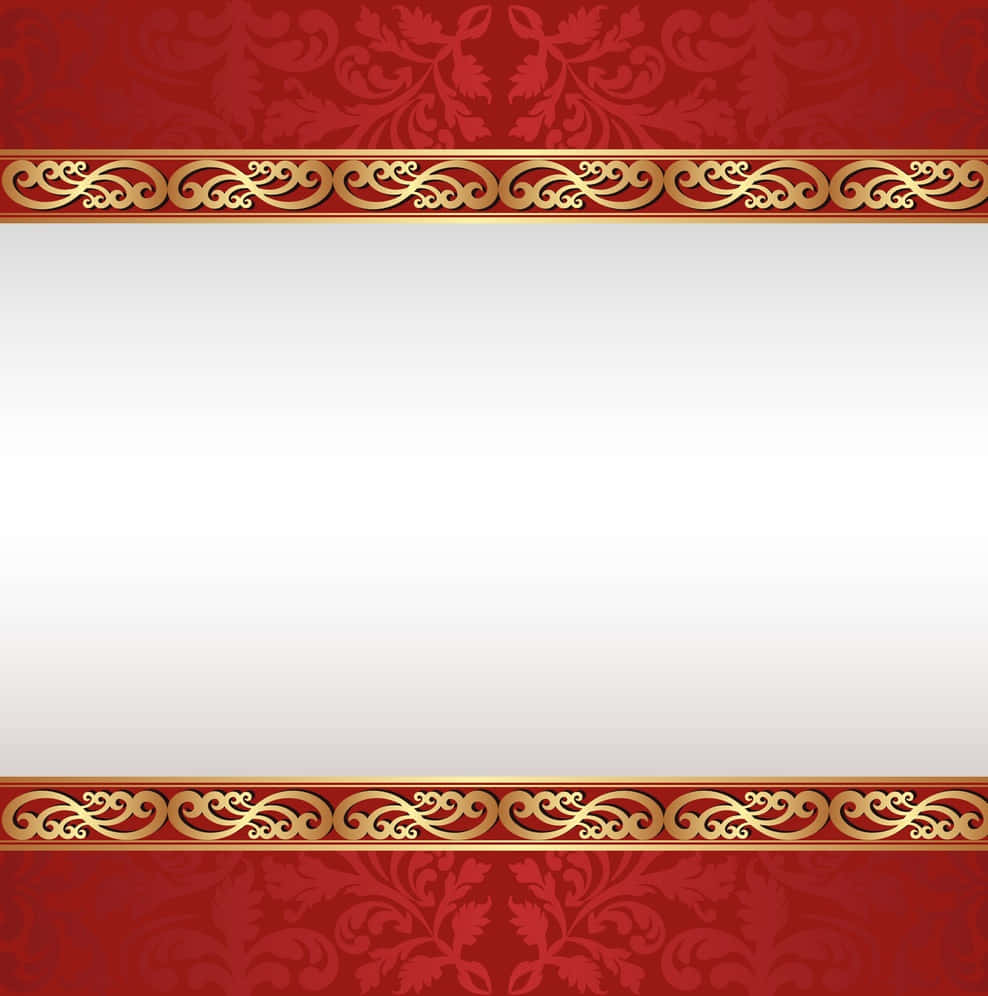 Decorative 桌布 壁紙 — 優雅的紅色錦緞壁紙，金色華麗邊框環繞著潔白的中心。