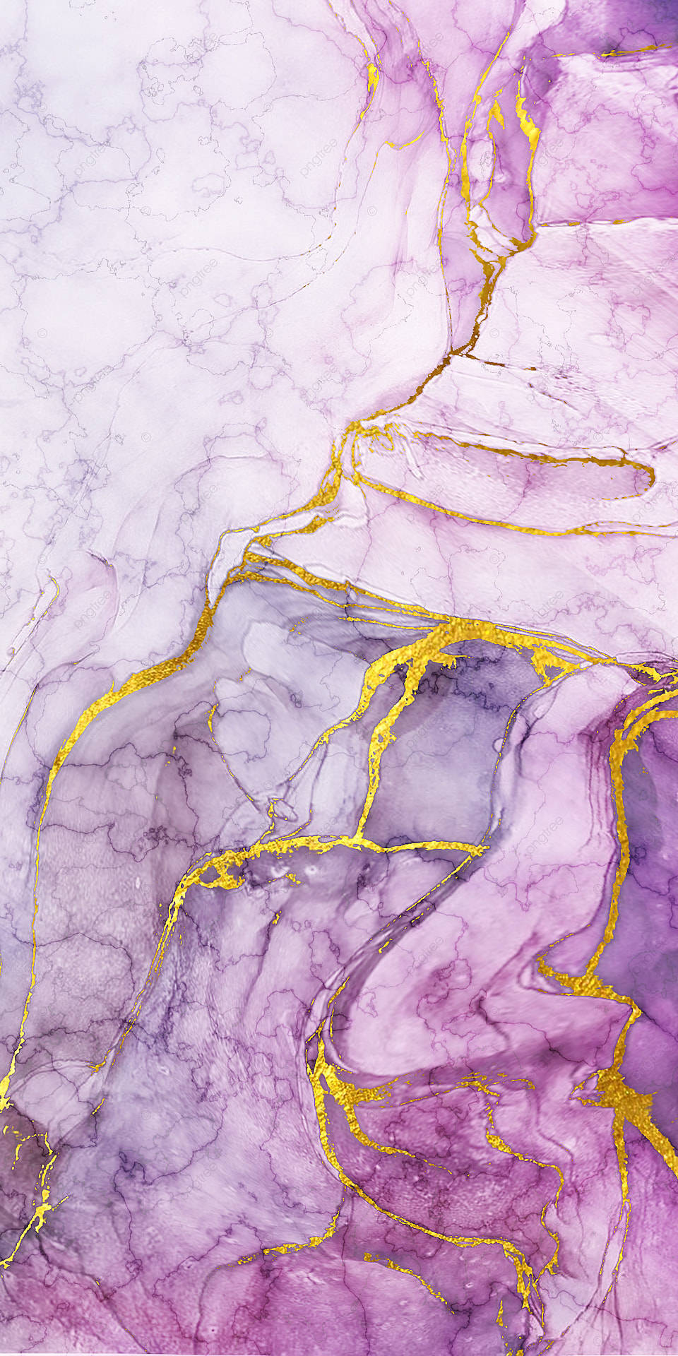 Pink Marble 桌布 壁紙 — 優雅的紫色和白色大理石漩渦，金色紋理在抽象構圖中流動。