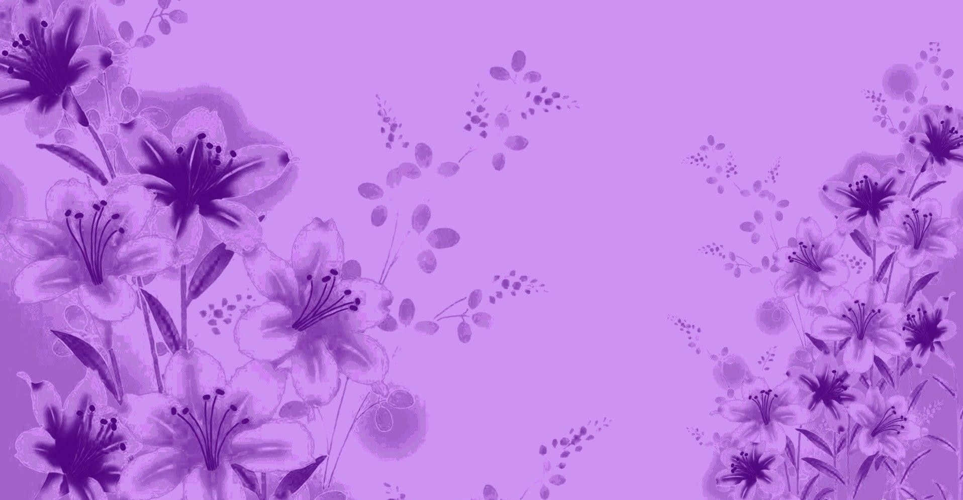 Flowers 桌布 壁紙 — 優雅的紫色百合和精緻的藤蔓在夢幻的薰衣草背景下柔和綻放。