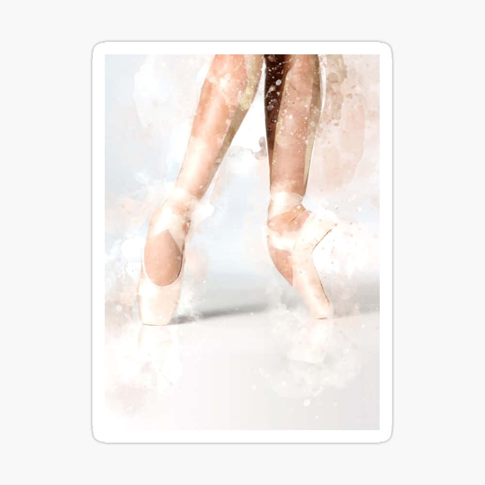 Ballet 桌布 壁紙 — 優雅的芭蕾舞者腳穿足尖鞋，在柔和的水彩背景上優美地擺出姿勢，背景有浮動粒子。