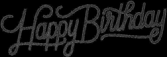 剪貼畫 桌布 壁紙 — 優雅的草書 'Happy Birthday' 文字，以閃亮黑色字體在純黑色背景上。