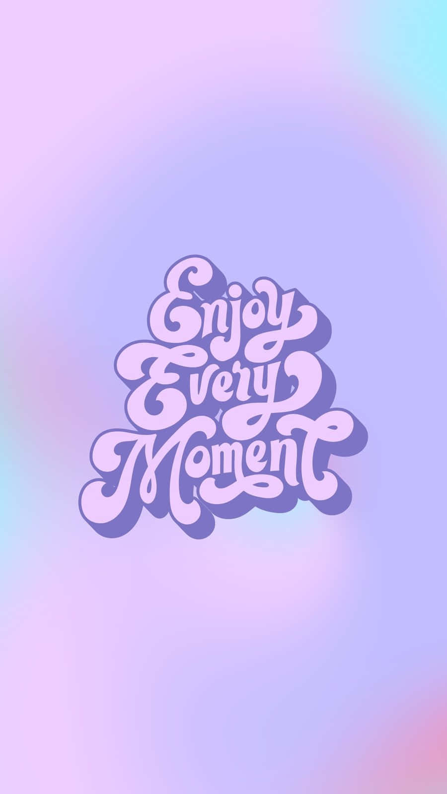 Purple Collage 桌布 壁紙 — 優雅的草書文字寫著「Enjoy Every Moment」，背景是柔和的粉彩漸變色。