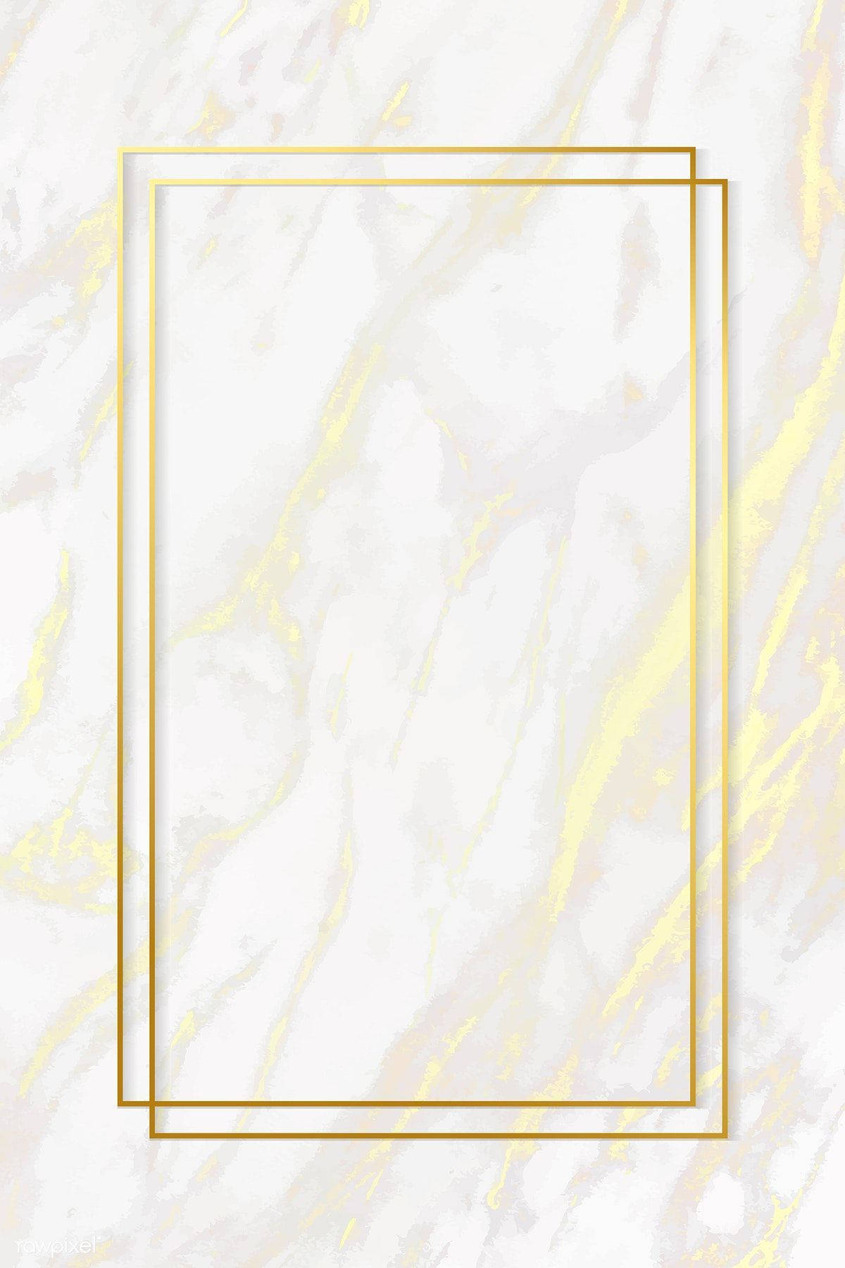 White Marble 桌布 壁紙 — 優雅的金色矩形框架疊加在帶有金色紋理的白色大理石背景上。