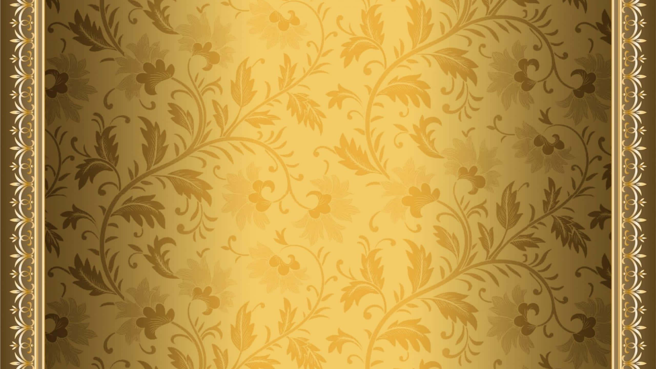 Bronze 桌布 壁紙 — 優雅的金色花卉壁紙，帶有複雜的藤蔓和邊框，散發出溫暖與奢華感。