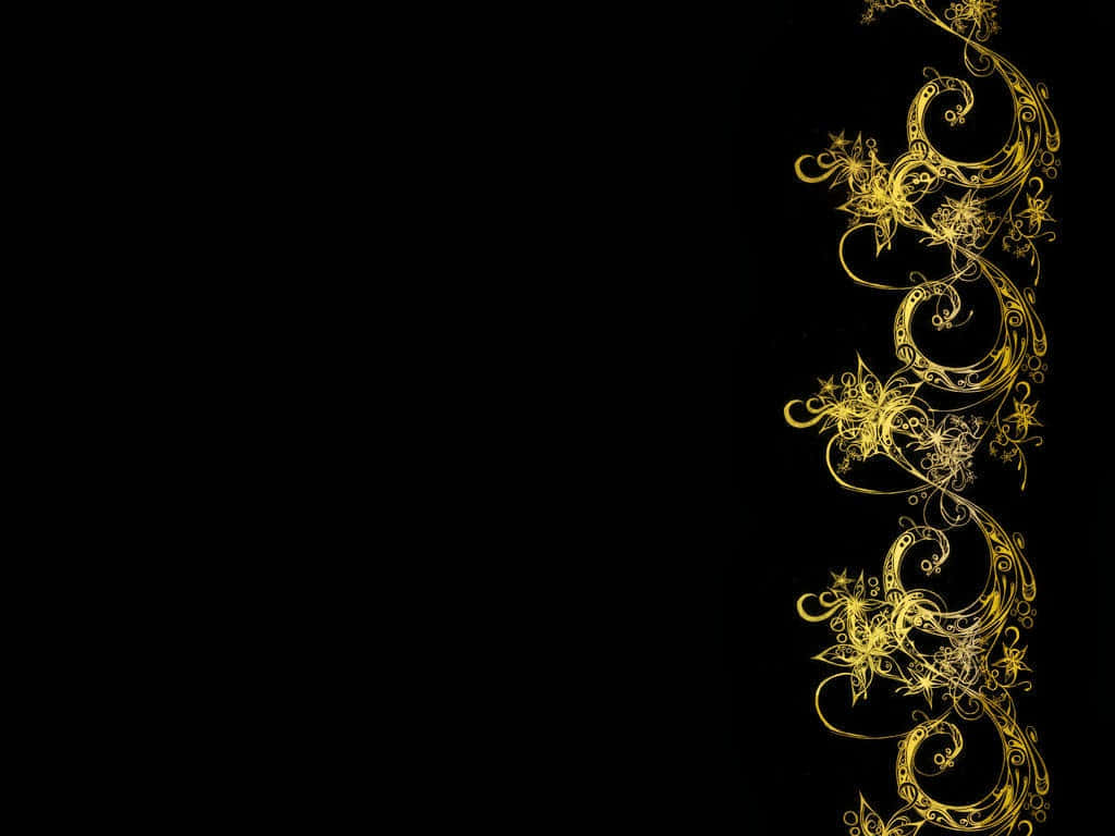 Elegant Gold 桌布 壁紙 — 優雅的金色花卉漩渦在純黑背景上層疊而下，營造出奢華的裝飾邊框。
