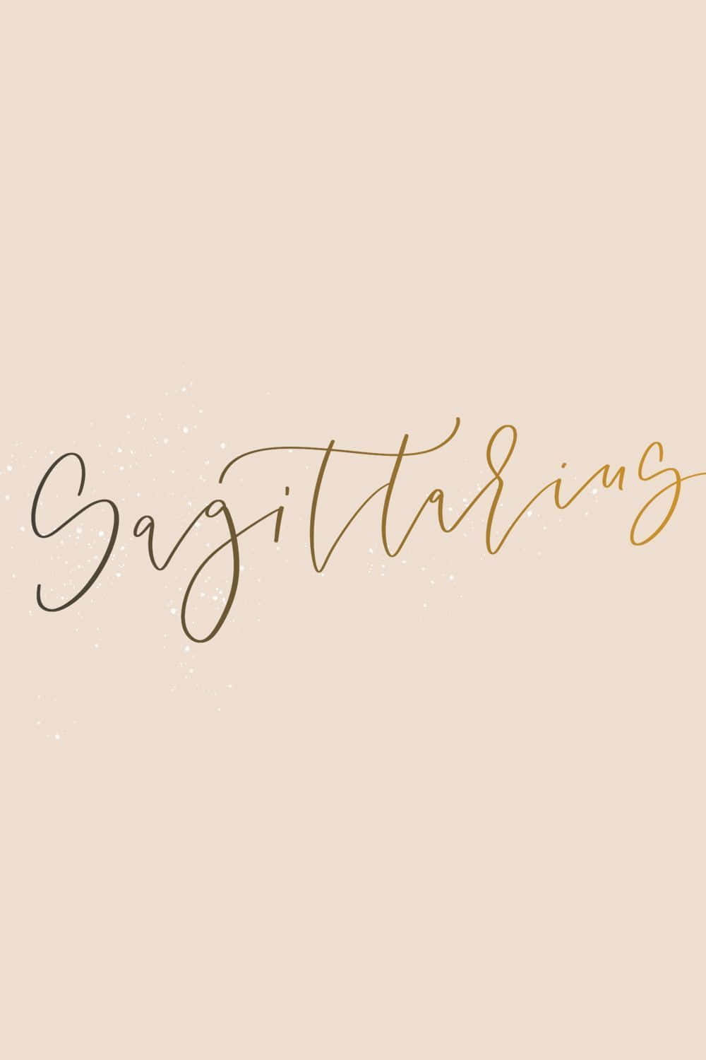 Sagittarius Aesthetic 桌布 壁紙 — 優雅的金色草書射手座文字漂浮在柔軟的米色背景上，帶有微妙的閃粉點綴。