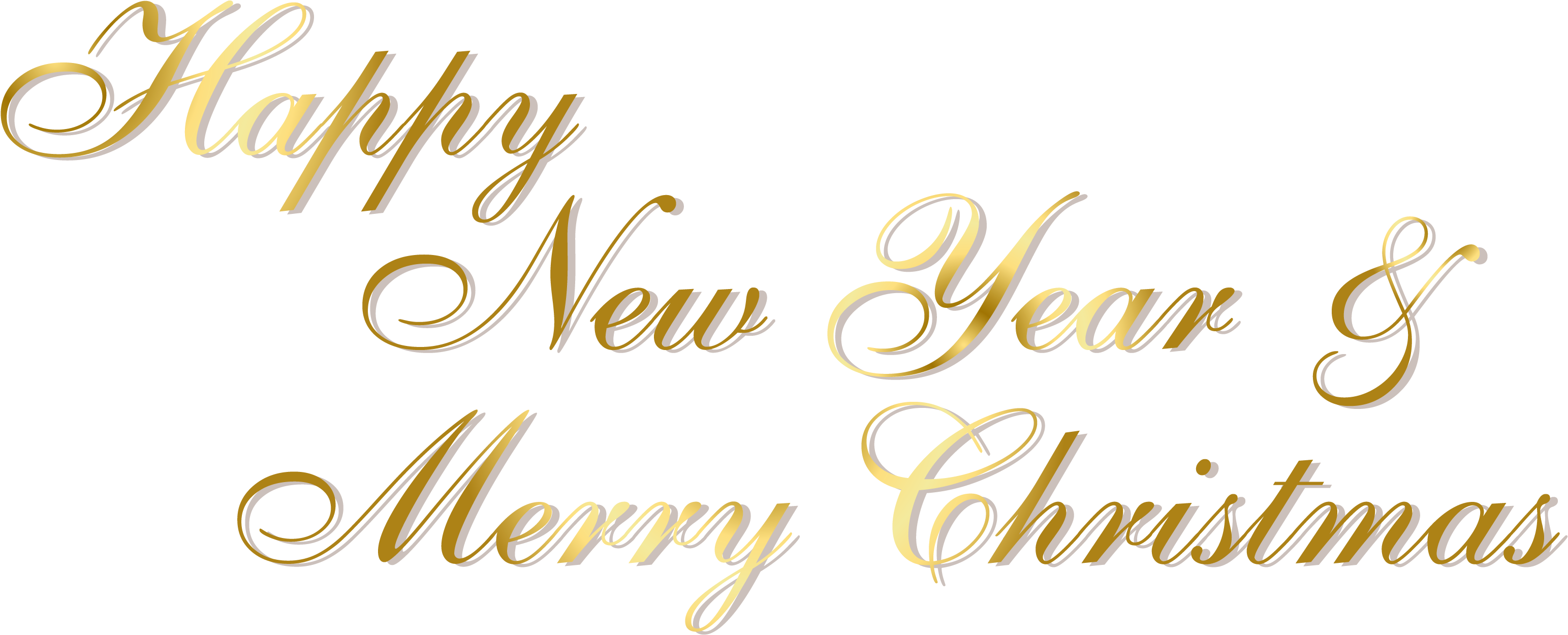 merry christmas and happy new year 桌布 壁紙 — 優雅的金色草書文字寫著「Happy New Year & Merry Christmas」，在純黑色背景上發光。