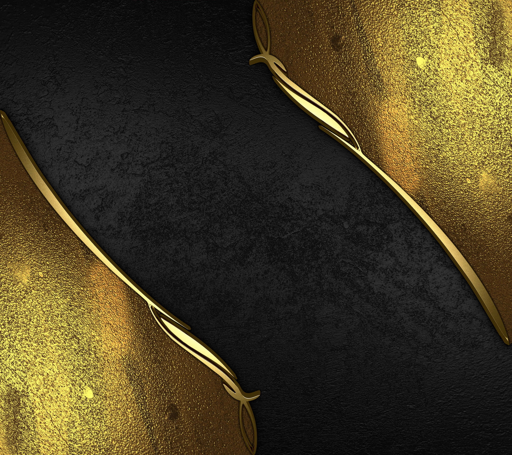 Elegant Black And Gold 桌布 壁紙 — 優雅的金色葉狀裝飾在帶有閃爍金色點綴的紋理黑色背景上彎曲。