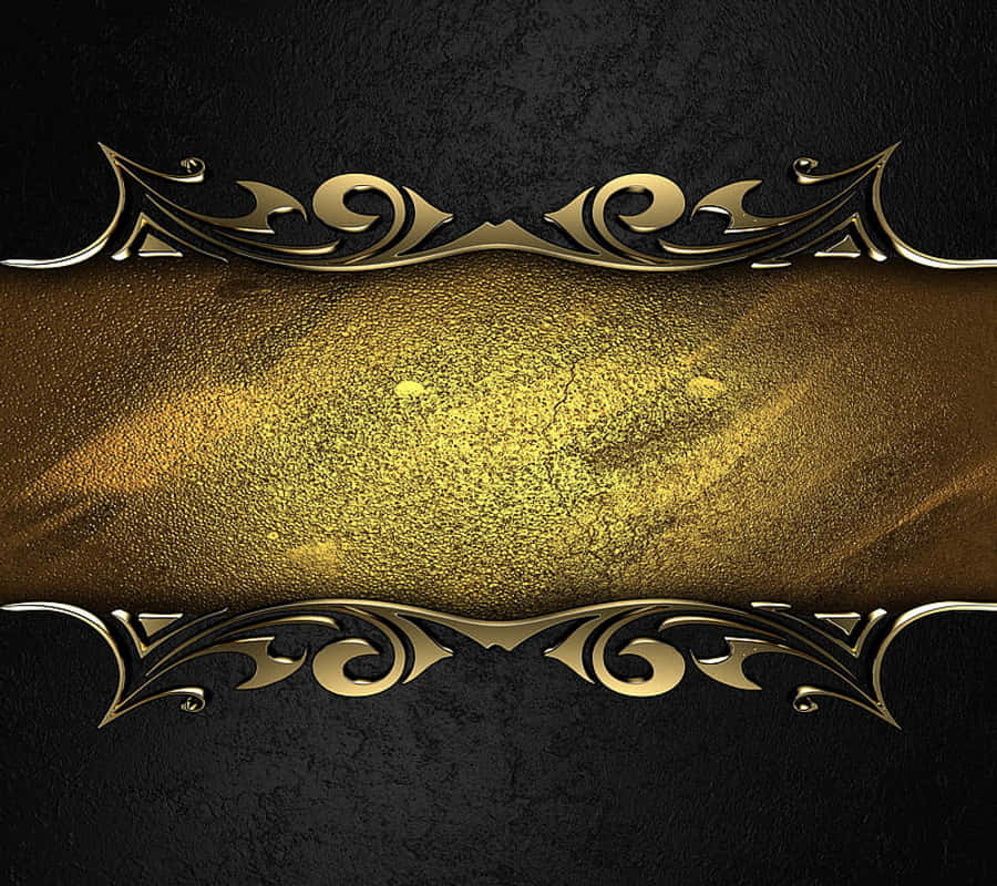 Elegant Black And Gold 桌布 壁紙 — 優雅的金色裝飾邊框在深色紋理背景上框出一個有紋理的金色中心。