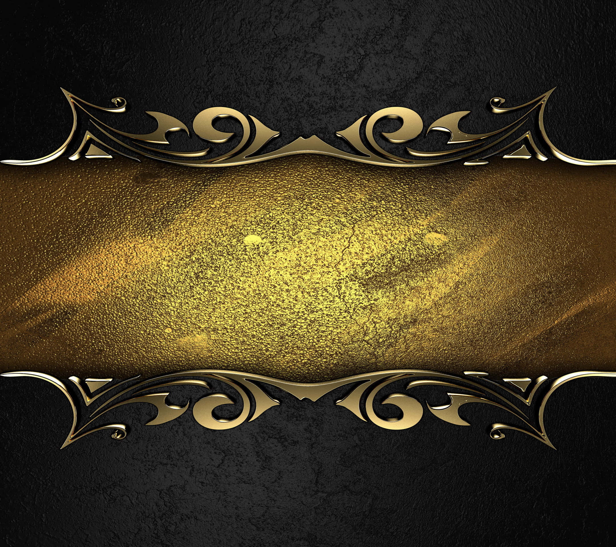Elegant Black And Gold 桌布 壁紙 — 優雅的金色裝飾邊框在深色紋理背景上框住一個有紋理的金色中心。