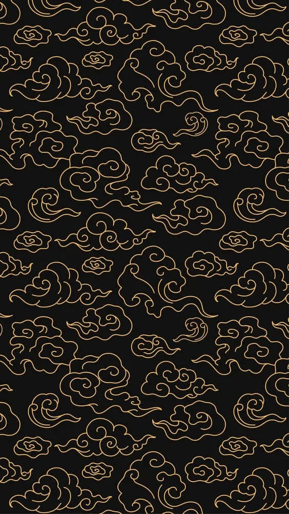桌布 壁紙 — 優雅的金色雲紋在深黑色背景上旋轉，形成重複的裝飾圖案。