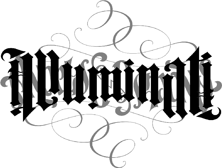 illuminati 桌布 壁紙 — 優雅的黑白華麗字體，帶有旋轉花飾和哥德式字母，背景簡潔。